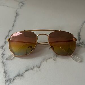 Hexagonal Ray-Ban Sunglasses, Gold Frames, Rainbow Mirrored Lenses
